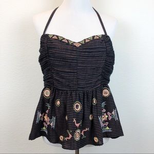 Free People Sweet Safari Embroidered Halter Top
